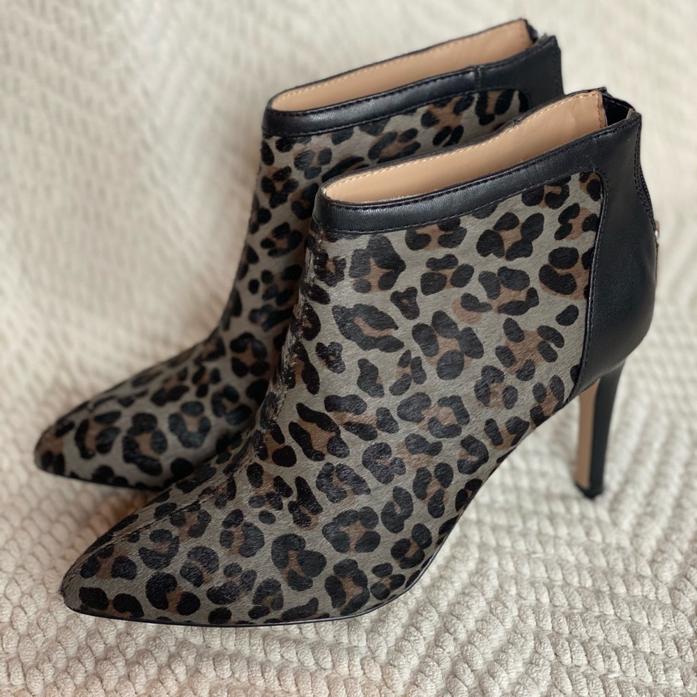 Grey Leopard print leather booties
